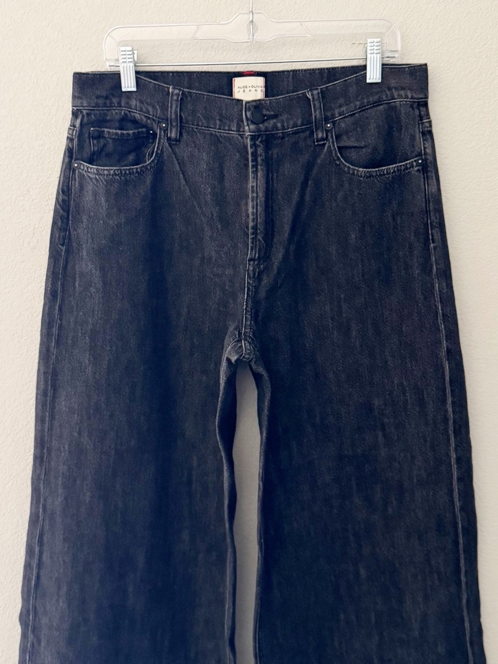 Alice + Olivia Trish Low Rise Baggy Wide Leg Jeans 32 Black Dark Denim Slouchy - Picture 8 of 12